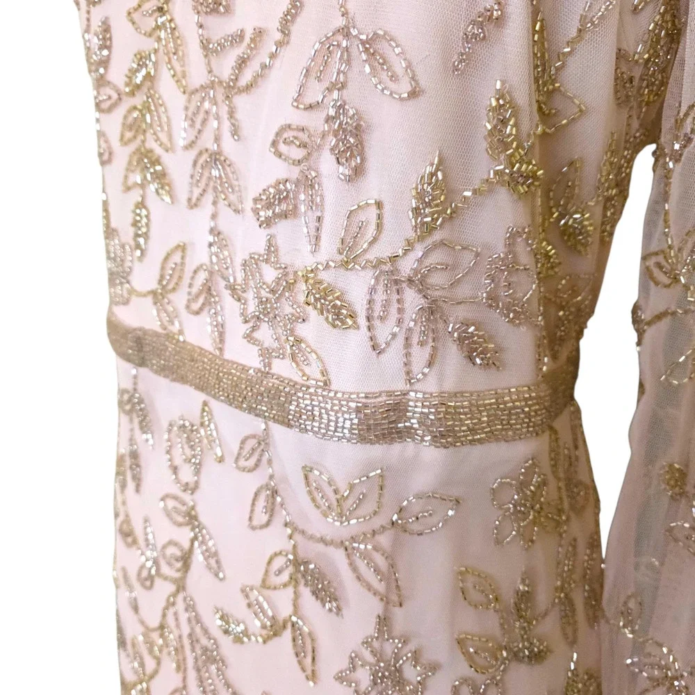 Mac Duggal 9237 Blush Beaded Tulle Formal Gown Long Sleeve Size 20 Dress - Picture 13 of 15